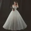 Amazing / Unique Ivory Gradient-Color Grey Wedding Dresses 2018 Ball Gown Strapless Sleeveless Backless Pearl Floor-Length / Long Ruffle