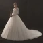 Modest / Simple Ivory Wedding Dresses 2018 A-Line / Princess V-Neck 3/4 Sleeve Appliques Pierced Lace Chapel Train Ruffle