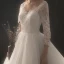 Modest / Simple Ivory Wedding Dresses 2018 A-Line / Princess V-Neck 3/4 Sleeve Appliques Pierced Lace Chapel Train Ruffle