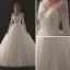 Modest / Simple Ivory Wedding Dresses 2018 A-Line / Princess V-Neck 3/4 Sleeve Appliques Pierced Lace Chapel Train Ruffle