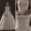 Modest / Simple Ivory Wedding Dresses 2018 Ball Gown Strapless Sleeveless Backless Royal Train Ruffle