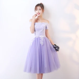 Chic Belle Lavande De Retour Robe De Graduation 2017 Princesse De L Épaule Manches Courtes Appliques Paillettes Thé Longueur Volants Dos Nu Robe De Ceremonie