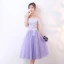 Chic / Belle Lavande de retour Robe De Graduation 2017 Princesse De l'épaule Manches Courtes Appliques Paillettes Thé Longueur Volants Dos Nu Robe De Ceremonie