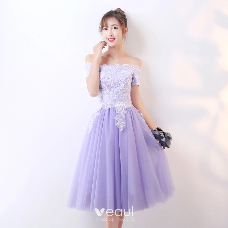 Lovely Lavender Short Prom Dress, Off The Shoulder Homecoming Dress Party Dress main image 1