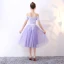 Chic / Belle Lavande de retour Robe De Graduation 2017 Princesse De l'épaule Manches Courtes Appliques Paillettes Thé Longueur Volants Dos Nu Robe De Ceremonie