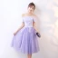Chic / Belle Lavande de retour Robe De Graduation 2017 Princesse De l'épaule Manches Courtes Appliques Paillettes Thé Longueur Volants Dos Nu Robe De Ceremonie