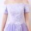 Chic / Belle Lavande de retour Robe De Graduation 2017 Princesse De l'épaule Manches Courtes Appliques Paillettes Thé Longueur Volants Dos Nu Robe De Ceremonie