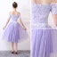 Chic / Belle Lavande de retour Robe De Graduation 2017 Princesse De l'épaule Manches Courtes Appliques Paillettes Thé Longueur Volants Dos Nu Robe De Ceremonie