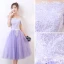 Chic / Belle Lavande de retour Robe De Graduation 2017 Princesse De l'épaule Manches Courtes Appliques Paillettes Thé Longueur Volants Dos Nu Robe De Ceremonie