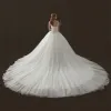 Modest / Simple Ivory Wedding Dresses 2018 Ball Gown Sweetheart Sleeveless Backless Cathedral Train Ruffle