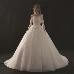 Chic Beautiful White Wedding Dresses 2018 Empire Scoop Neck 3 4 Sleeve Backless Appliques Pierced Lace Sequins Beading Cathedral Train Ruffle