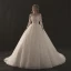 Chic / Belle Blanche Robe De Mariée 2018 Empire Encolure Dégagée 3/4 Manches Dos Nu Appliques Percé En Dentelle Paillettes Perlage Cathedral Train Volants