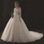 Chic / Belle Blanche Robe De Mariée 2018 Empire Encolure Dégagée 3/4 Manches Dos Nu Appliques Percé En Dentelle Paillettes Perlage Cathedral Train Volants