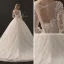 Chic / Belle Blanche Robe De Mariée 2018 Empire Encolure Dégagée 3/4 Manches Dos Nu Appliques Percé En Dentelle Paillettes Perlage Cathedral Train Volants