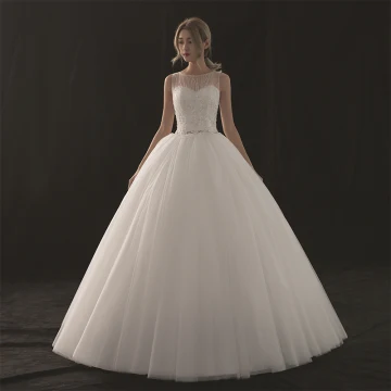 Chic Beautiful White Wedding Dresses 2018 Ball Gown See Through Scoop Neck Sleeveless Appliques Lace Sequins Beading Floor Length Long Ruffle