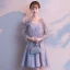 Chic / Beautiful Silver See-through Homecoming Graduation Dresses 2018 A-Line / Princess V-Neck Long Sleeve Appliques Lace Short Ruffle Backless Formal Dresses