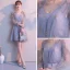 Chic / Beautiful Silver See-through Homecoming Graduation Dresses 2018 A-Line / Princess V-Neck Long Sleeve Appliques Lace Short Ruffle Backless Formal Dresses