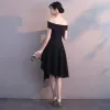 Amazing / Unique Black Homecoming Graduation Dresses 2018 A-Line / Princess Off-The-Shoulder Short Sleeve Asymmetrical Ruffle Backless Formal Dresses