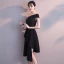Amazing / Unique Black Homecoming Graduation Dresses 2018 A-Line / Princess Off-The-Shoulder Short Sleeve Asymmetrical Ruffle Backless Formal Dresses