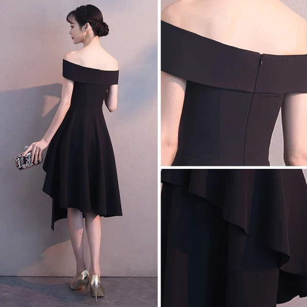 Amazing / Unique Black Homecoming Graduation Dresses 2018 A-Line / Princess Off-The-Shoulder Short Sleeve Asymmetrical Ruffle Backless Formal Dresses