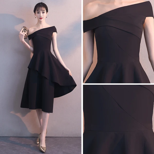 Amazing / Unique Black Homecoming Graduation Dresses 2018 A-Line / Princess Off-The-Shoulder Short Sleeve Asymmetrical Ruffle Backless Formal Dresses