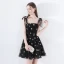 Chic / Belle Noire de retour Robe De Graduation 2018 Princesse épaules Sans Manches Étoile Paillettes Courte Volants Dos Nu Robe De Ceremonie
