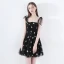 Chic / Belle Noire de retour Robe De Graduation 2018 Princesse épaules Sans Manches Étoile Paillettes Courte Volants Dos Nu Robe De Ceremonie