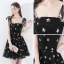Chic / Belle Noire de retour Robe De Graduation 2018 Princesse épaules Sans Manches Étoile Paillettes Courte Volants Dos Nu Robe De Ceremonie