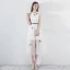 Modest / Simple Summer White Evening Dresses  2018 A-Line / Princess Scoop Neck Cap Sleeves Embroidered Sash Tea-length Formal Dresses