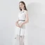 Modest / Simple Summer White Evening Dresses  2018 A-Line / Princess Scoop Neck Cap Sleeves Embroidered Sash Tea-length Formal Dresses