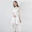 Modest / Simple Summer White Evening Dresses  2018 A-Line / Princess Scoop Neck Cap Sleeves Embroidered Sash Tea-length Formal Dresses