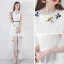 Modest / Simple Summer White Evening Dresses  2018 A-Line / Princess Scoop Neck Cap Sleeves Embroidered Sash Tea-length Formal Dresses