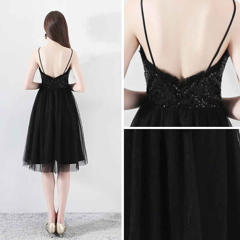 Modest Simple Black Party Dresses 2018 A-Line Princess Spaghetti Straps Sleeveless