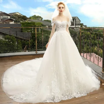Eleganta Elfenben Bröllopsklänningar 2018 Prinsessa Av Axeln Korta Ärm Halterneck Appliqués Blomma Spets Pärla Cathedral Train Ruffle