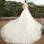 Elegant Ivory Wedding Dresses 2018 A-Line / Princess Off-The-Shoulder Short Sleeve Backless Appliques Flower Lace Pearl Cathedral Train Ruffle
