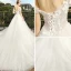 Elegant Ivory Wedding Dresses 2018 A-Line / Princess Off-The-Shoulder Short Sleeve Backless Appliques Flower Lace Pearl Cathedral Train Ruffle