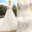 Elegant Ivory Wedding Dresses 2018 A-Line / Princess Off-The-Shoulder Short Sleeve Backless Appliques Flower Lace Pearl Cathedral Train Ruffle