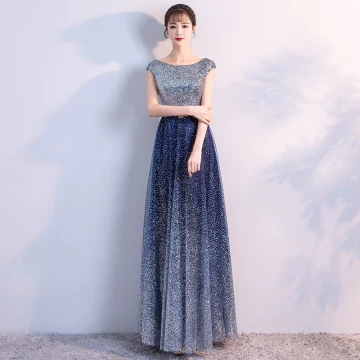 Scintillantes Bleu Marine Ciel Étoilé Robe De Soirée 2018 Princesse Encolure Dégagée Sans Manches Glitter Tulle Métal Ceinture Longue Volants Dos Nu Robe De Ceremonie