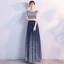 Scintillantes Bleu Marine Ciel étoilé Robe De Soirée 2018 Princesse Encolure Dégagée Sans Manches Glitter Tulle Métal Ceinture Longue Volants Dos Nu Robe De Ceremonie