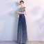 Scintillantes Bleu Marine Ciel étoilé Robe De Soirée 2018 Princesse Encolure Dégagée Sans Manches Glitter Tulle Métal Ceinture Longue Volants Dos Nu Robe De Ceremonie