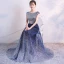 Scintillantes Bleu Marine Ciel étoilé Robe De Soirée 2018 Princesse Encolure Dégagée Sans Manches Glitter Tulle Métal Ceinture Longue Volants Dos Nu Robe De Ceremonie