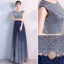 Scintillantes Bleu Marine Ciel étoilé Robe De Soirée 2018 Princesse Encolure Dégagée Sans Manches Glitter Tulle Métal Ceinture Longue Volants Dos Nu Robe De Ceremonie