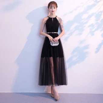 Moderne Mode Été Noire Robe De Soirée 2018 Princesse Faux Diamant Encolure Dégagée Bustier Sans Manches Métal Ceinture Longueur Cheville Volants Robe De Ceremonie