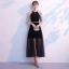 Modern / Fashion Summer Black Evening Dresses  2018 A-Line / Princess Rhinestone Scoop Neck Strapless Sleeveless Metal Sash Ankle Length Ruffle Formal Dresses