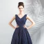 Bling Bling Navy Blue Starry Sky Evening Dresses  2018 A-Line / Princess V-Neck Sleeveless Glitter Floor-Length / Long Ruffle Backless Formal Dresses
