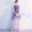 Elegant Purple Gradient-Color White Evening Dresses  2018 A-Line / Princess Scoop Neck Cap Sleeves Metal Sash Floor-Length / Long Ruffle Backless Formal Dresses
