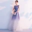 Elegant Purple Gradient-Color White Evening Dresses  2018 A-Line / Princess Scoop Neck Cap Sleeves Metal Sash Floor-Length / Long Ruffle Backless Formal Dresses