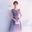 Elegant Purple Gradient-Color White Evening Dresses  2018 A-Line / Princess Scoop Neck Cap Sleeves Metal Sash Floor-Length / Long Ruffle Backless Formal Dresses