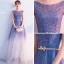 Elegant Purple Gradient-Color White Evening Dresses  2018 A-Line / Princess Scoop Neck Cap Sleeves Metal Sash Floor-Length / Long Ruffle Backless Formal Dresses