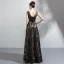 Chic / Belle Noire Robe De Soirée 2018 Princesse U-Cou Sans Manches Appliques En Dentelle Paillettes Longue Dos Nu Robe De Ceremonie